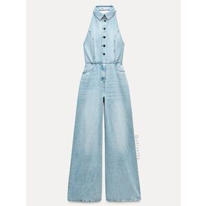 Zara Z1975 HALTER NECK DENIM JUMPSUIT